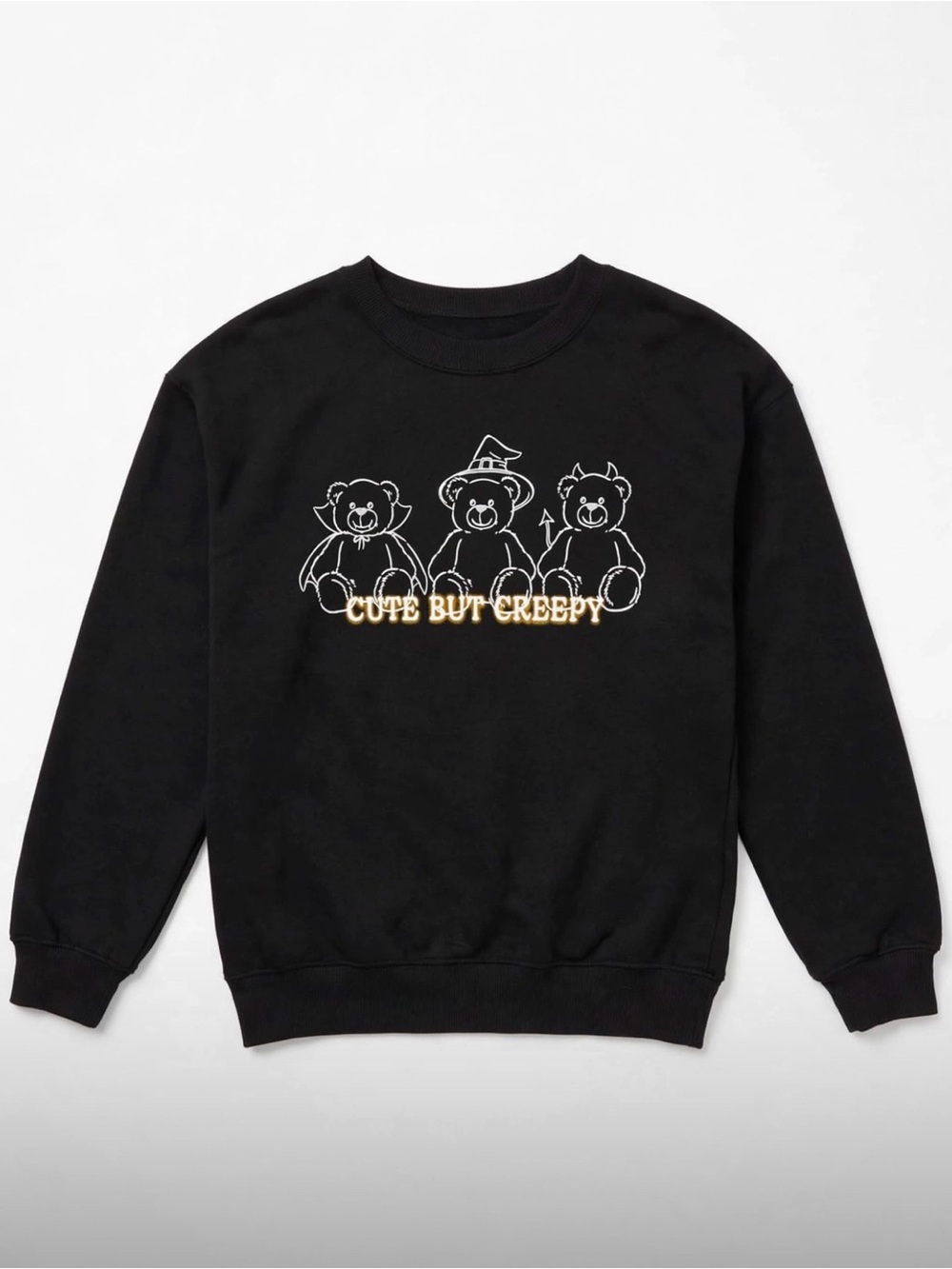 Wound Up Black "Cute But Creepy" Teddy Bear Graphic Crewneck